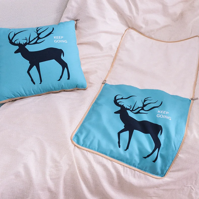 2 In 1 Pillow Travel Quilt Blanket Cartoon Thick Throw Pillow Portable Foldable Air Conditioner Cushion Blanket Car Sofa Office