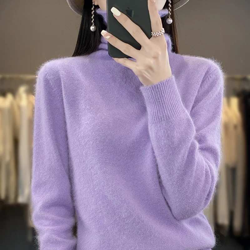 

2023 Autumn/Winter New Women's Sweater 100% Mink Cashmere Women's High Collar Pullover Casual Knitted Korean Loose Fashion Top