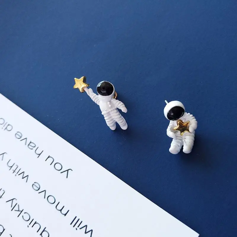 Space Silver Plated Earrings Asymmetric Astronaut Earrings for Friend 517F 6