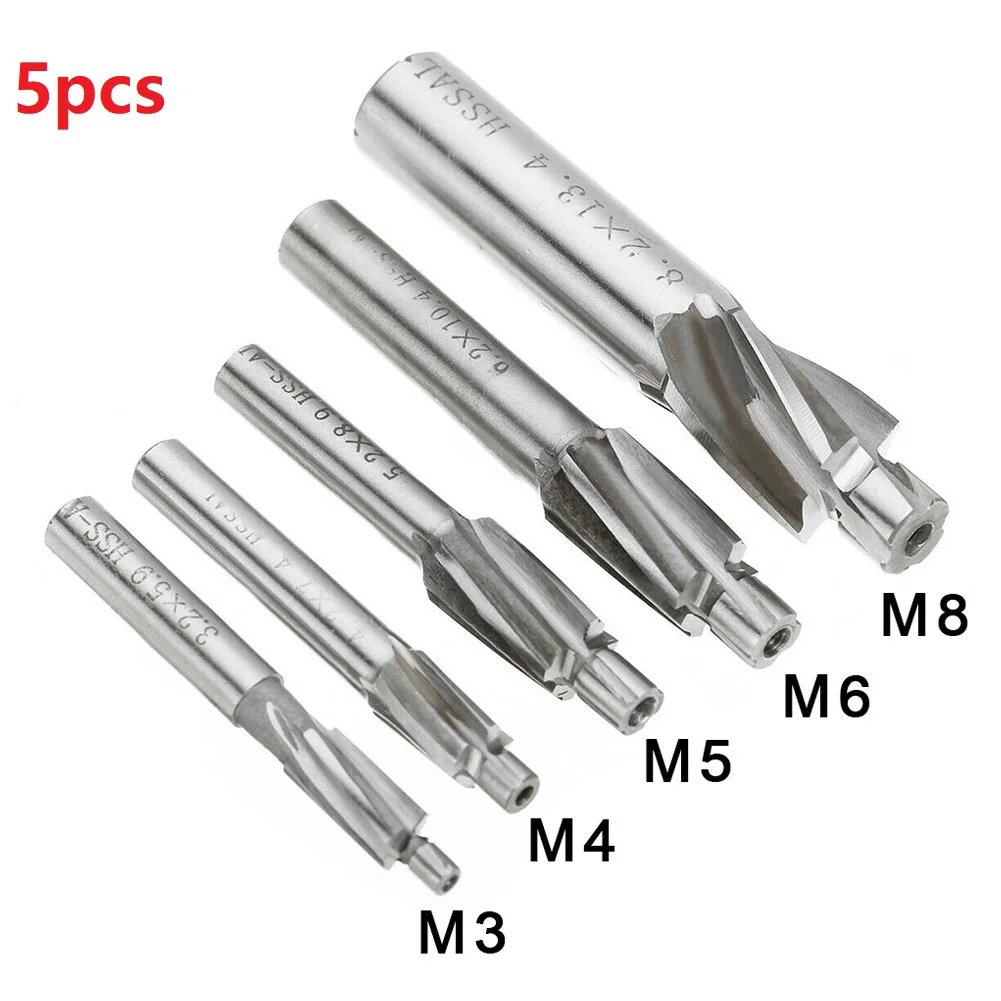 

5Pcs Countersink End Mill Cutter HSS Counterbore End Mill M3-M8 Pilot Slotting Tool Drill Bit For Woodworking Carpentry Tools