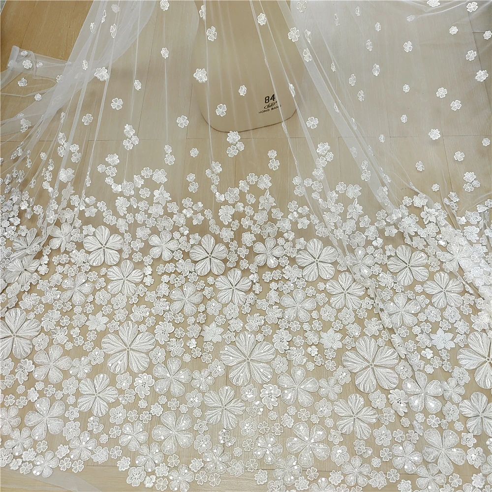 Handgefertigtes 3D-Hochzeitskleid mit Nieten, Spitzenstoff, Brautkleid, Kopfschmuckkleid, DIY genähter Stoff, RS4838