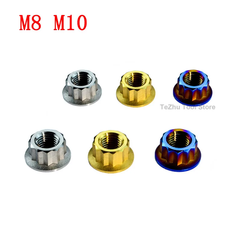 1Pcs Titanium Nuts Double Hex Flange 12 Point Nut M8 M10 Flange Nut For Motorcycle Modification