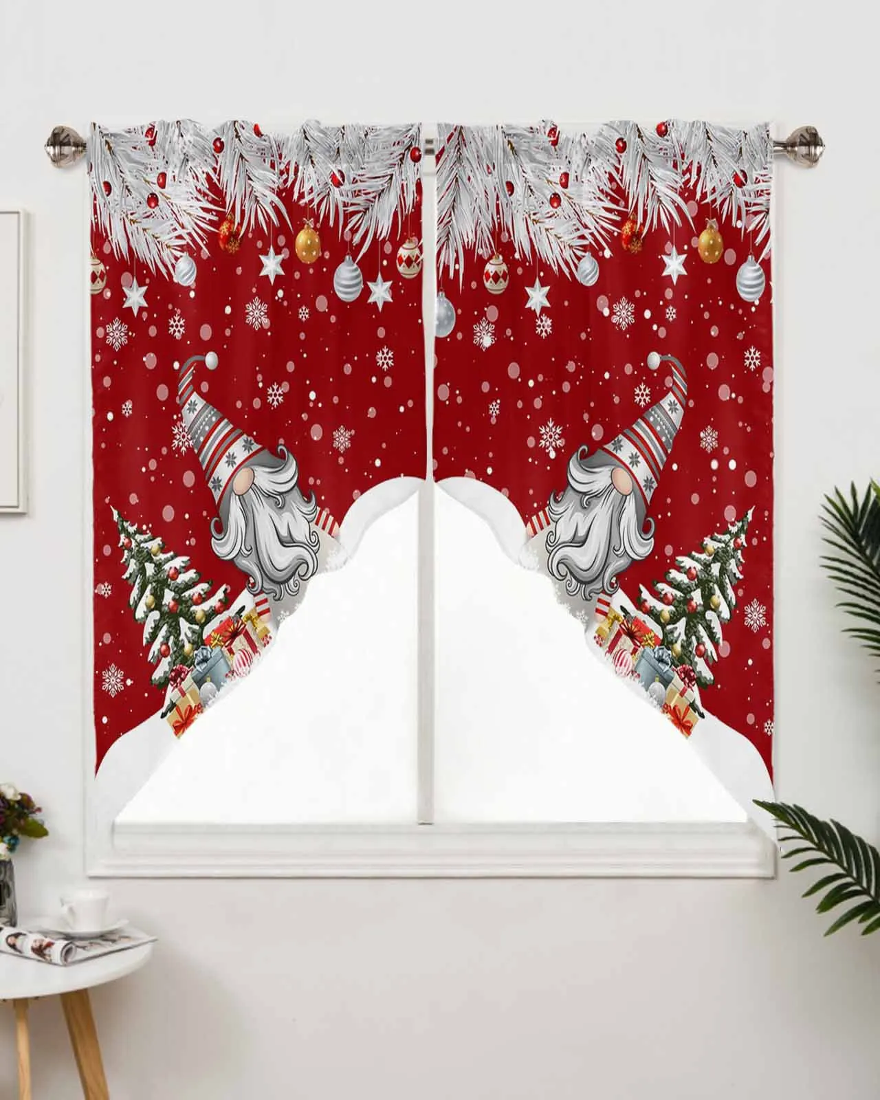

Christmas Tree Dwarf Gift Ball Snowflake Window Curtains Living Room Kitchen Drapes Christmas Home Decor Triangular Curtain