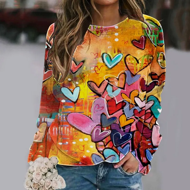 

Spring and Autumn Women's Pullover Round Neck Geometric Plant&Flowers Graphic Printed Sweater Underlay Fashion Casual Tops
