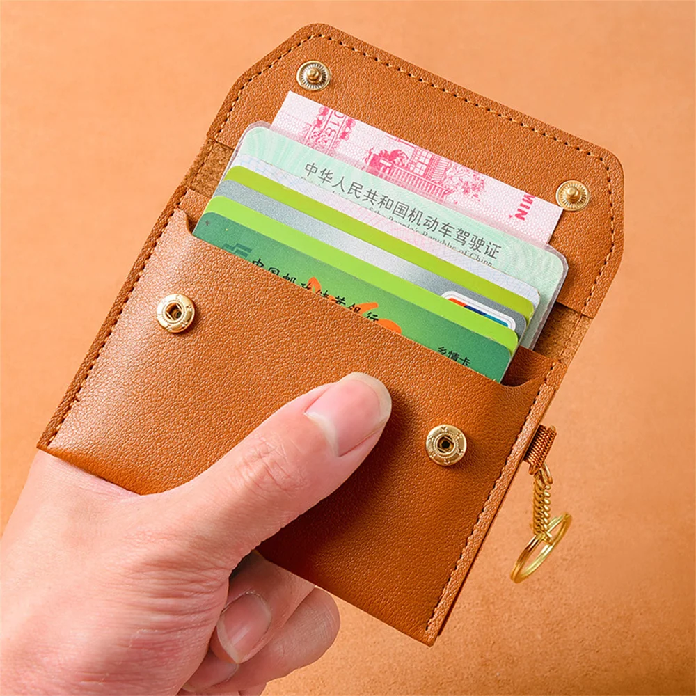Women'S Ultra Thin Card Holder Wallet With Mini Keychain Pu Leather Card Holder Case Business Card Cover Lady Coin Money Pouch