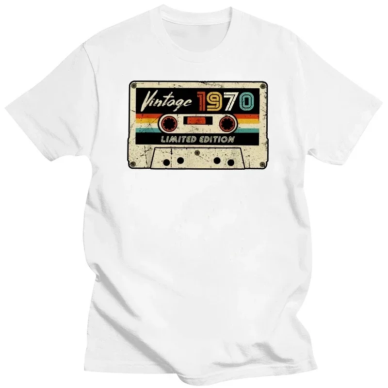 

Male vintage 1970 T-shirt retro cassette fifty birthday 50 years gift tshirt short sleeve years T shirts cotton tee tops gift