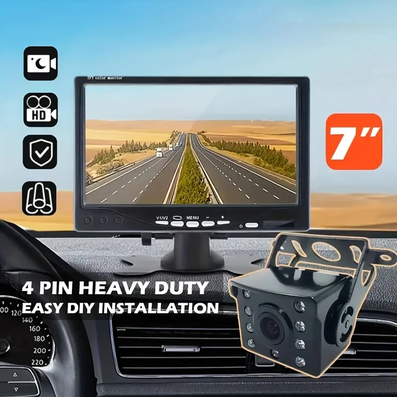 7인치 차량용 모니터 화면 및 후방 카메라 4핀 케이블 10m 트럭 주차 트레일러용 12-24V LED 야간 투시 후방 카메라