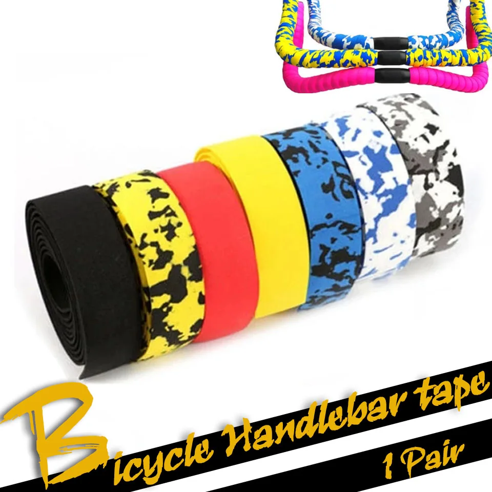 Bike Handlebar Tape Road Bicycle Camouflage Cycling Handle Belt Cork Wrap with Bar Plugs 1 Pair