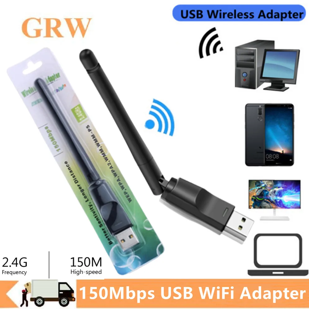 Grwibeou-mini Usb Wifi Adaptador Mt7601 150mbps Placa de Rede sem Fio 2.4ghz Receptor Wi-fi Dongle para pc Desktop Laptop