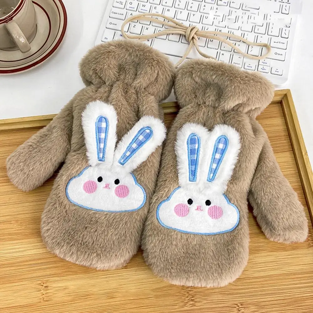 

Winter Gloves 1 Pair Casual Windproof Hands Protection Winter Cartoon Rabbit Girls Cycling Skiing Plush Mittens for Outdoor