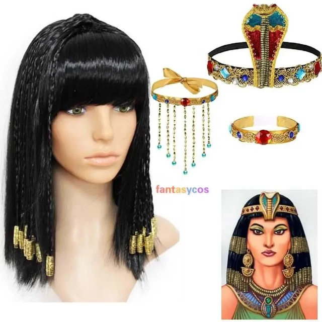 Queens Of Egypt parrucche nere parrucca Cosplay Cleopatra egiziana con  accessori per fascia serpente costumi per copricapo della dea egiziana -  AliExpress