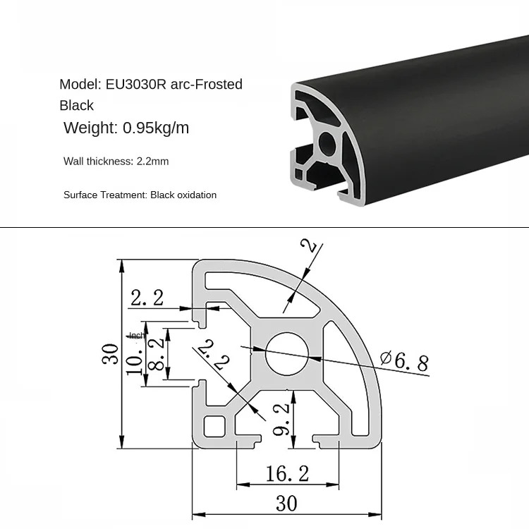 1 Stück schwarze anodische Oxidation 2020 2040 2060 2020N2 2020R 3030 3030N2 3030R 3060 4040 4080 T-Nut Aluminiumprofil EU-Standard – Detail 22