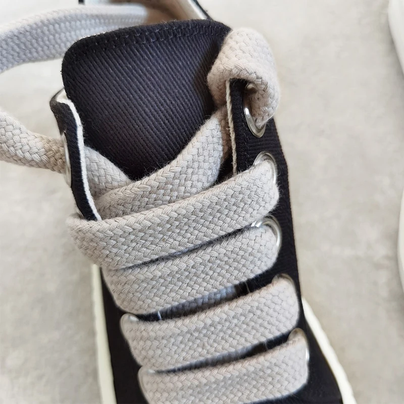 Men's Canvas Shoes Jumbo Shoelace Women's Sneakers Black Lace-up O-wen Low Top Men's Casual Shoes