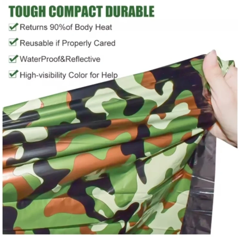 Sleeping Bag PE Emergency Camouflage Waterproof Portable 120x200cm for Outdoor Camping Hiking Adventure