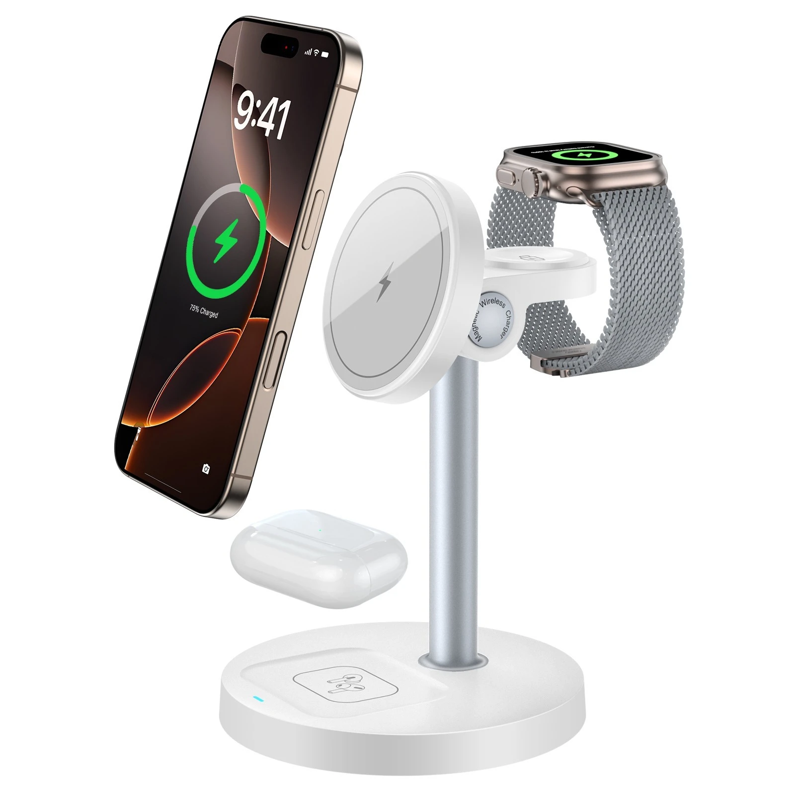 15W 3-in-1 Magnetic Wireless Charging Station Travel Fast Charger For Magsafe iPhone 16 15 14 13 12 Apple Watch 10-2 AirPods Pro