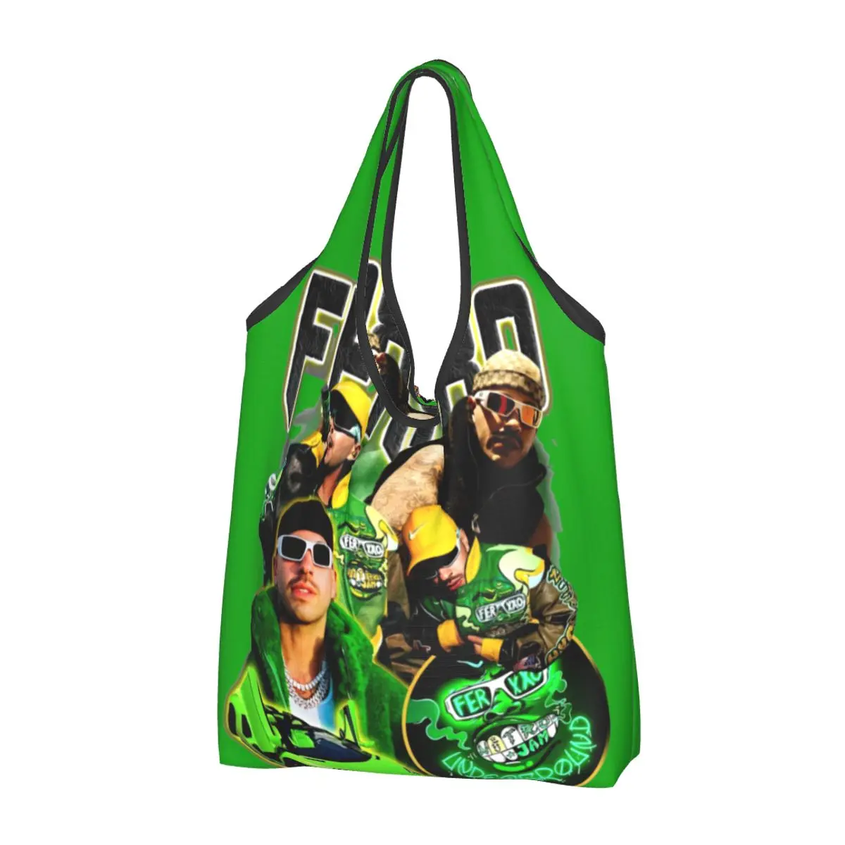 

Многоразовые Пакеты для продуктов Feid Ferxxo Mor с зелеными ботинками, складные сумки для покупок, машинная стирка, большая сумка-тоут, легкая сумка для хранения