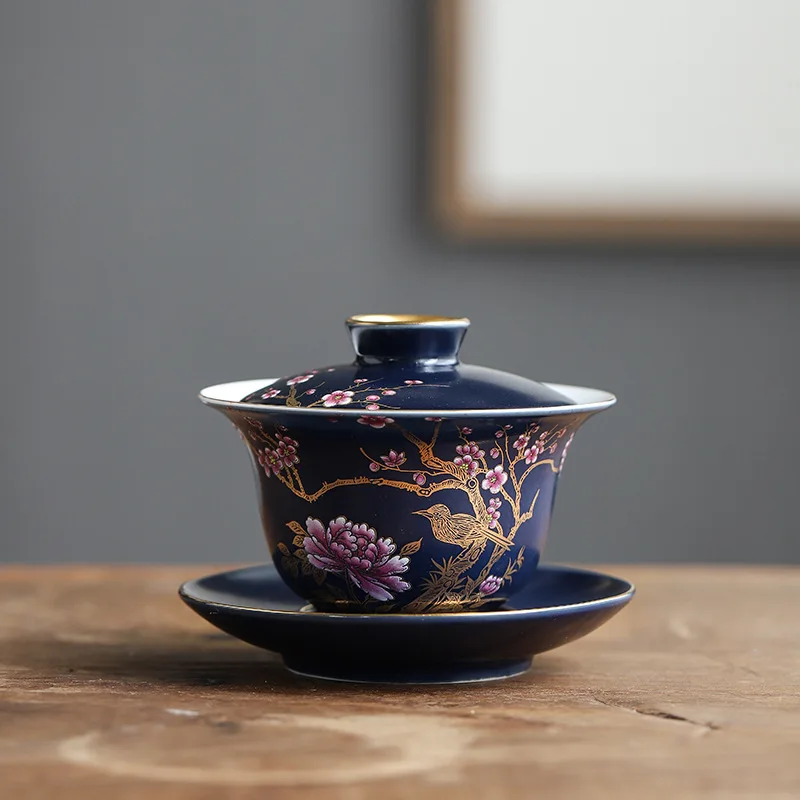 Gongfu Tea Set Ceramic San Cai Gai Wan China Handmade Tea Cups Gaiwan Tureen Hand-painted Bowls