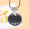 Vintage Natural Black Agate Natural Stone Pendant Round Fashion High Quality Women Necklace Collar Jewelry 1