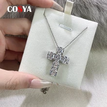 

COSYA Real 925 Sterling Silver 7*7mm Yellow Cross Pagoda Shape High Carbon Diamond Pendant Necklace For Women Fine Jewelry Gifts