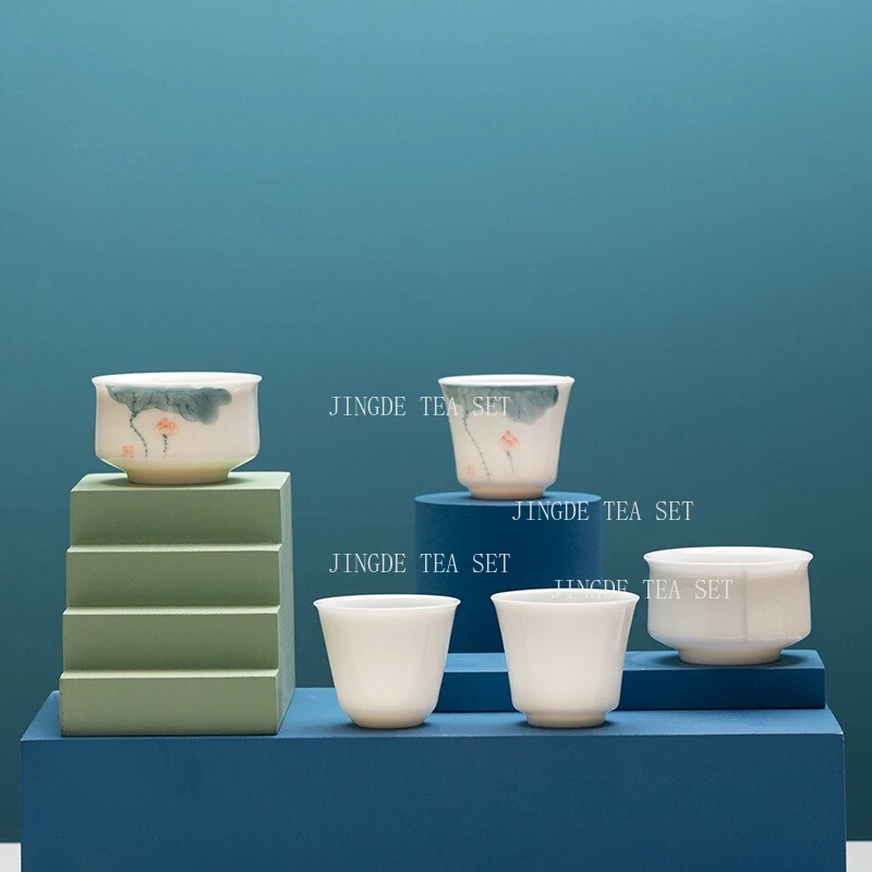 1pcs Hand Drawn Small Tea Cup Made of Sheep Fat Jade Household High-end Tea Cup Ceramic Drinking Utensils Tea Set Accessories