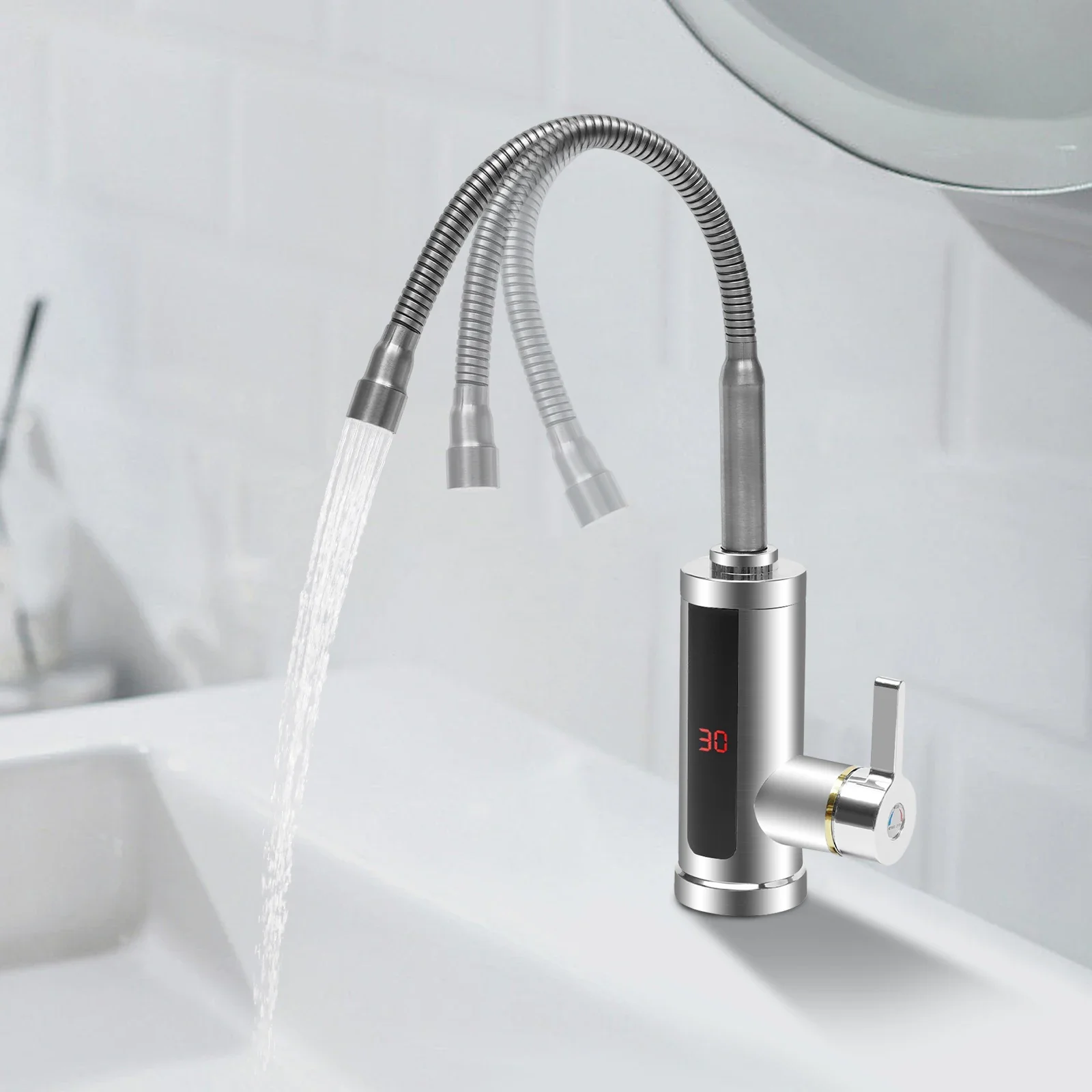 Description Picture 4 of item3000W 220V Electric Kitchen Flow Water Heater Tap Instant Hot Water Faucet Heater Cold Heating Tankless Water Heater with LED