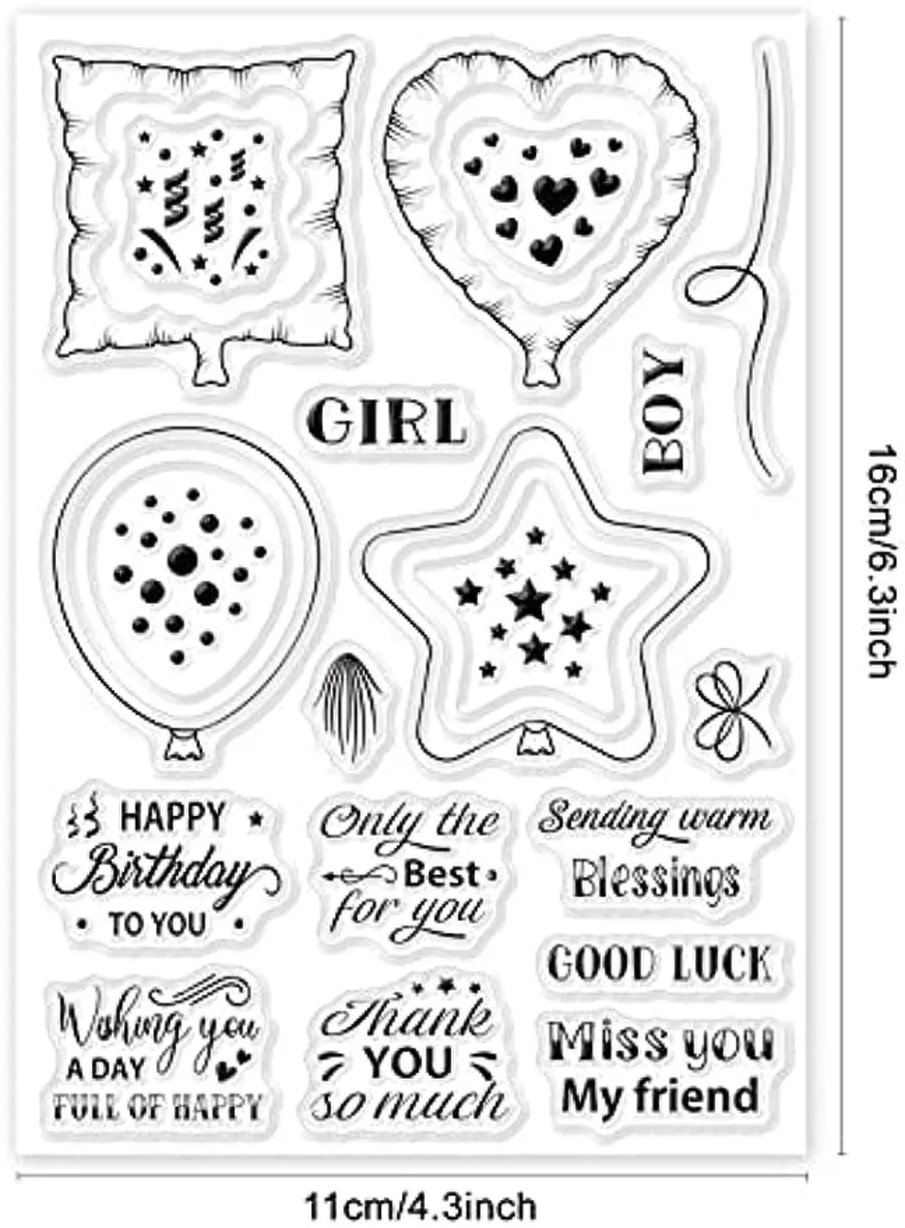 Birthday Cake Candy Clear Stamps for Card Making and Journaling, Balloon  Bow Gift Silicone Stamps Birthday Words Rubber Stamps for Scrapbooking DIY