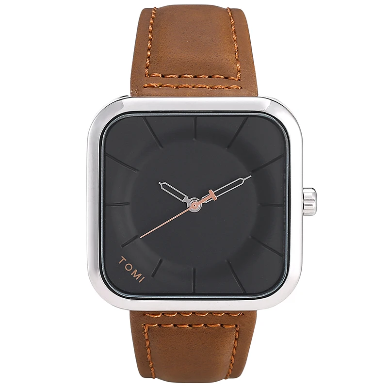 Casual Watch for Men Simple Square Dial Case Men Quartz Wrist Watches Leather Wristwatch Mens Minimalist Black Brown Clock modern simple temperature humidity square clock