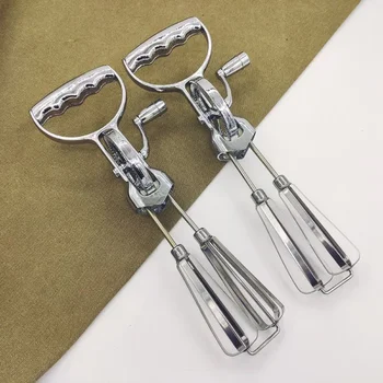 Stainless Steel Hand Cranked Double Spiral Egg Beater Cream Whisk Flour Mixer Milk Frother Kitchen Home Goods Egg Tools