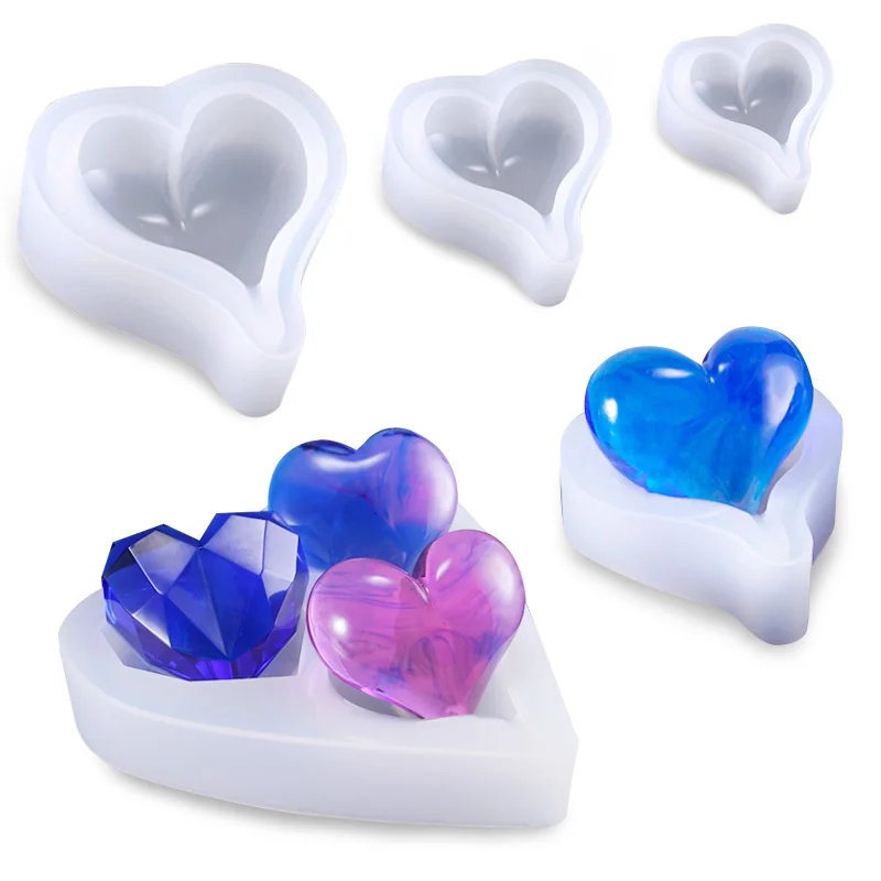 3D Heart Shape Silicone Mold Resin Epoxy Keychain Pendants Mould Soap Candle Molds for DIY Jewelry Making Accessories