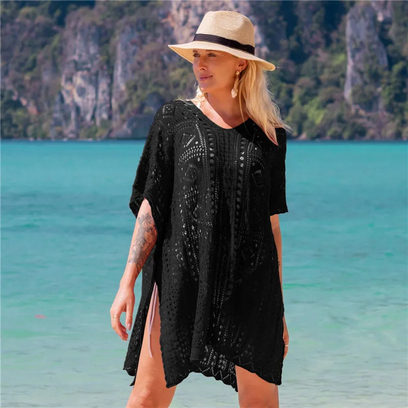 Lace Crochet Bikini Cover Up Women Sexy Tunic Beach Dress Pareos Beach Cover Ups Swim Suit Cover Up Robe Plage Beachwear