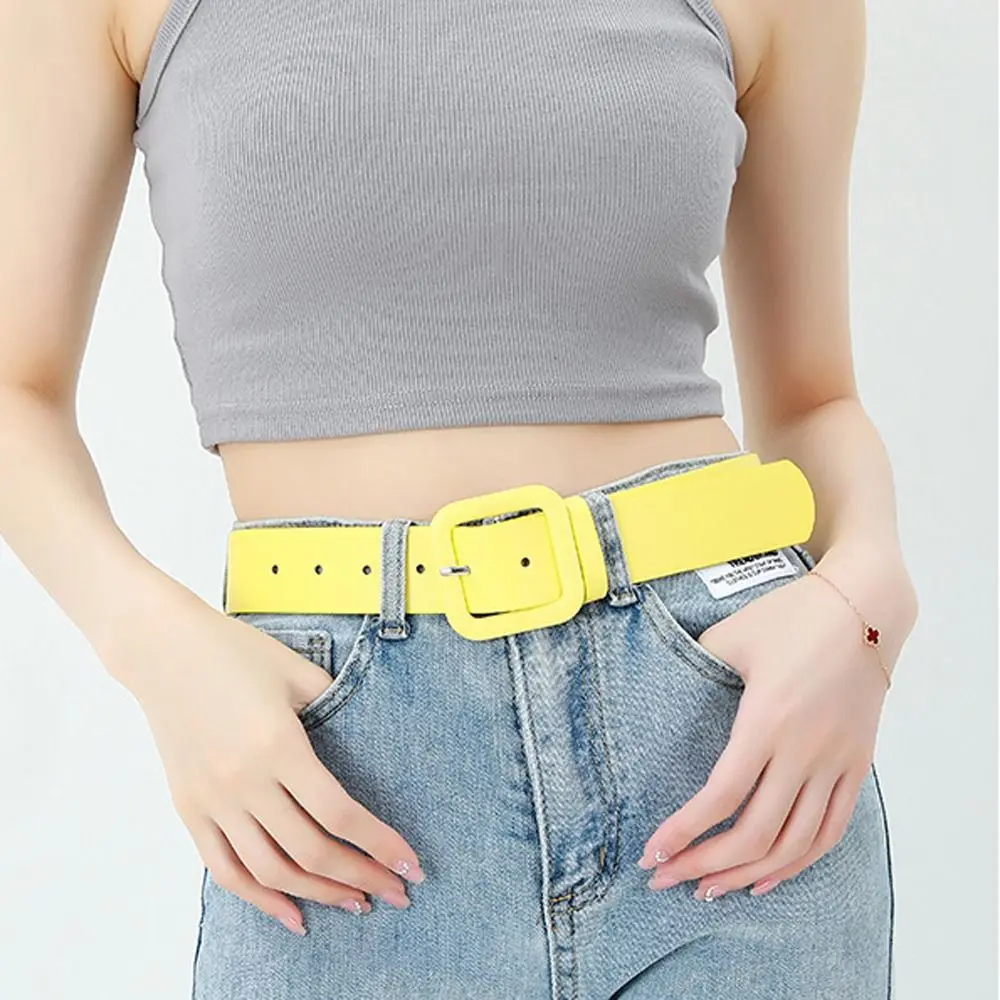 Luxury Design Casual Candy Color Leather Belt Thin Waist Strap Trouser Dress Belts Square Buckle Waistband