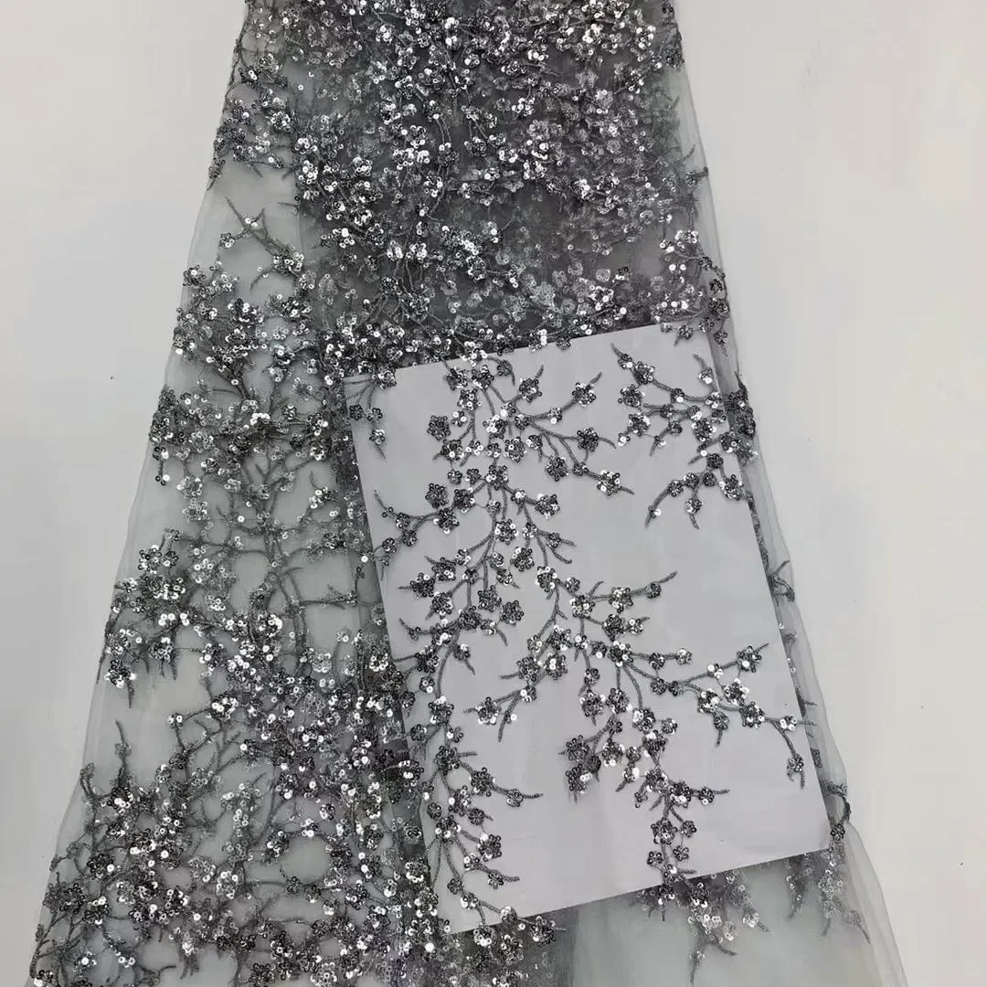 Silver Gold Sequins Embroidered Flower Lace Fabric for Clothing Wedding Dress Designer Wide 125cm Sold By Yard