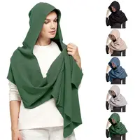 Scarf Shawl Scarf Cape Multifunctional Usage Fashion Multifunctional Hooded Cowl Solid Color Soft Linen Cotton Cowl Hood