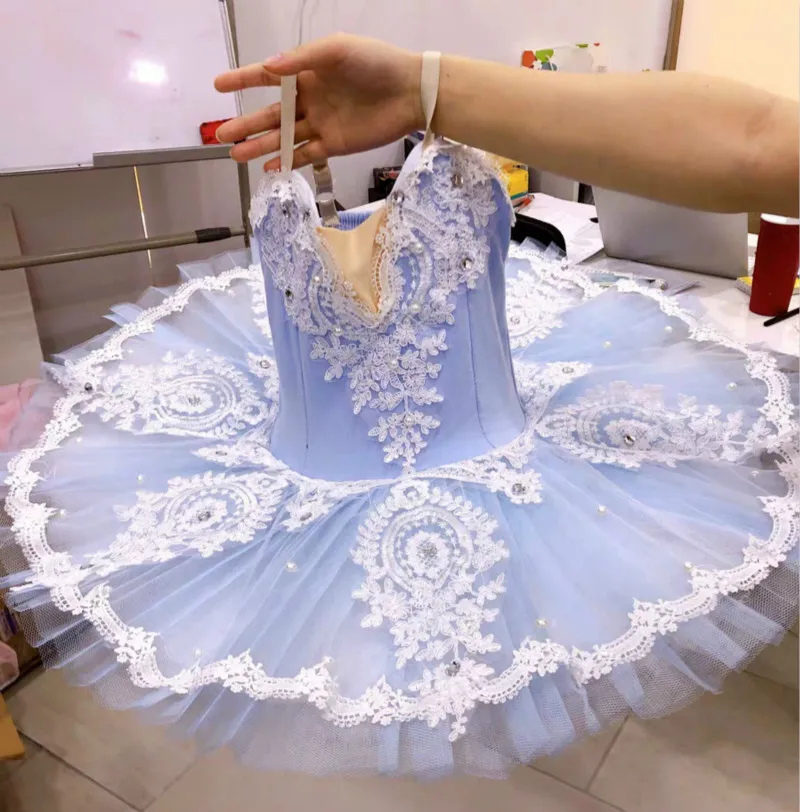 Sky Blue Ballet Dress For Girls Child Adults Women Lace Tutu Swan Dance Costumes Professional Adult Tutu Ballerina Party Kids white professional ballerina ballet tutu for child children kids girls adults pancake tutu dance costumes ballet dress girls