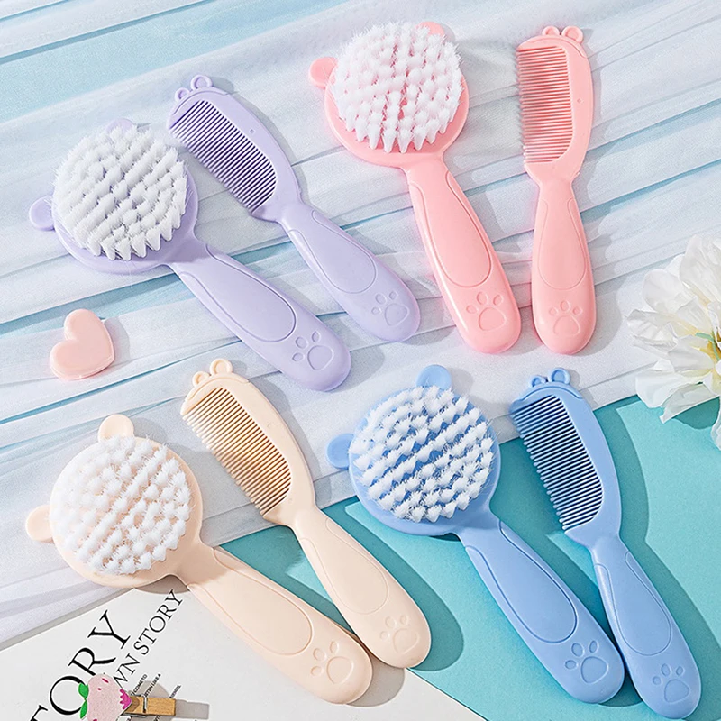 

2Pcs/Set Cute Kids Baby Hair Brush and Comb Set for Newborns & Toddlers Baby Brush Soft Bristles Perfect Baby Hair Care Gift