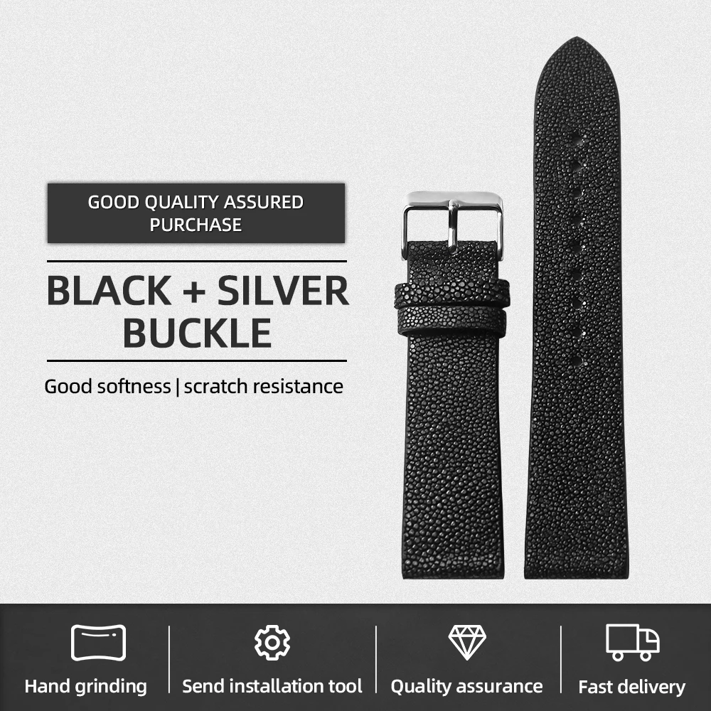Luxurious Handmade Pearl Fish Leather Watchband - High-End Vintage Bracelet in Black, Blue, and Green Genuine Leather