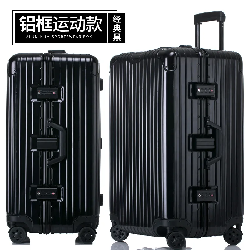 PLUENLI Thickened Aluminum Frame Trolley Case Men's Universal Wheel Large Capacity Suitcase Consignment
