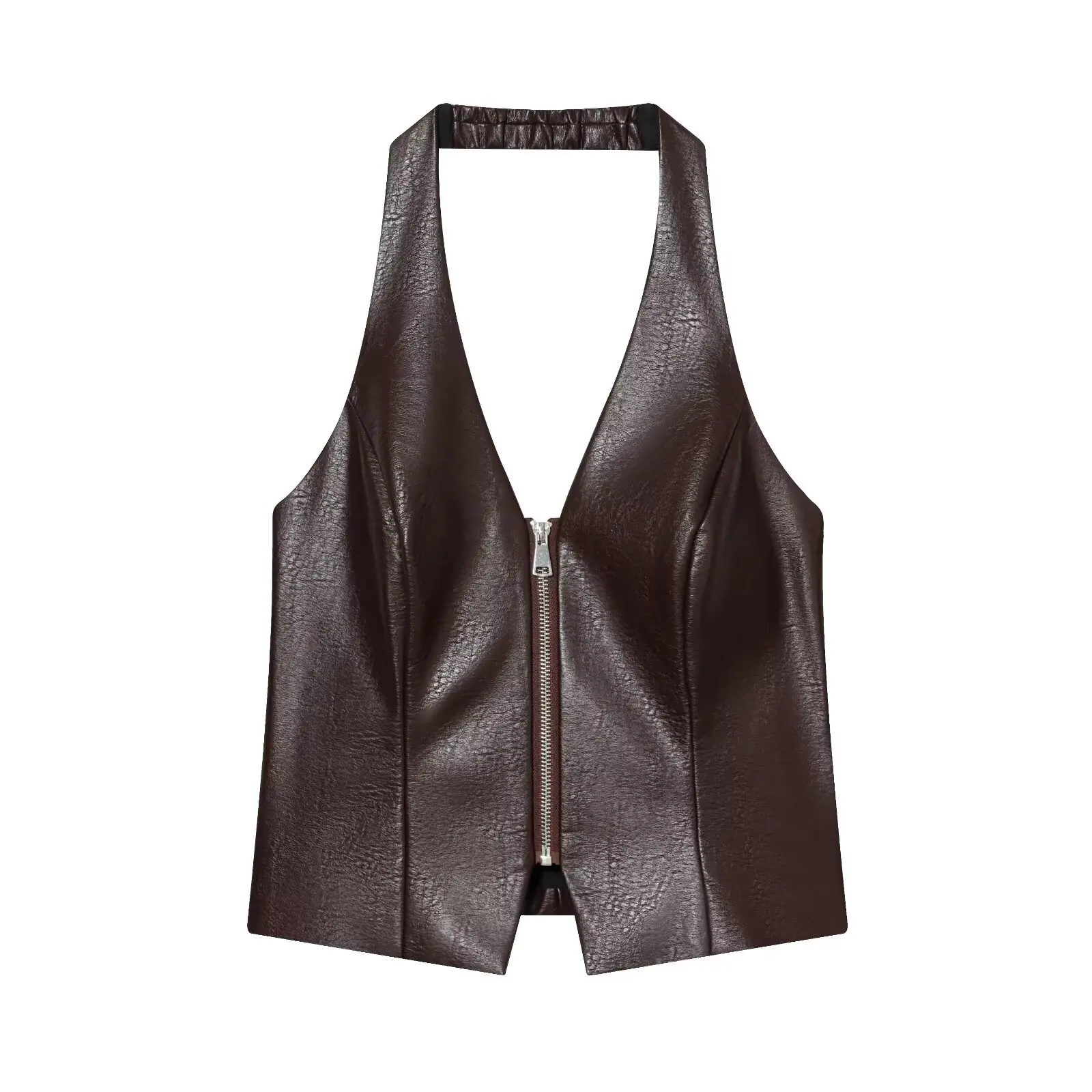 Sexy American Sle Hot Girl V-ne Slim PU Leather ter Ne Strap Top Sweet Cool Internet Famous Outerwear Inner Match Ba...