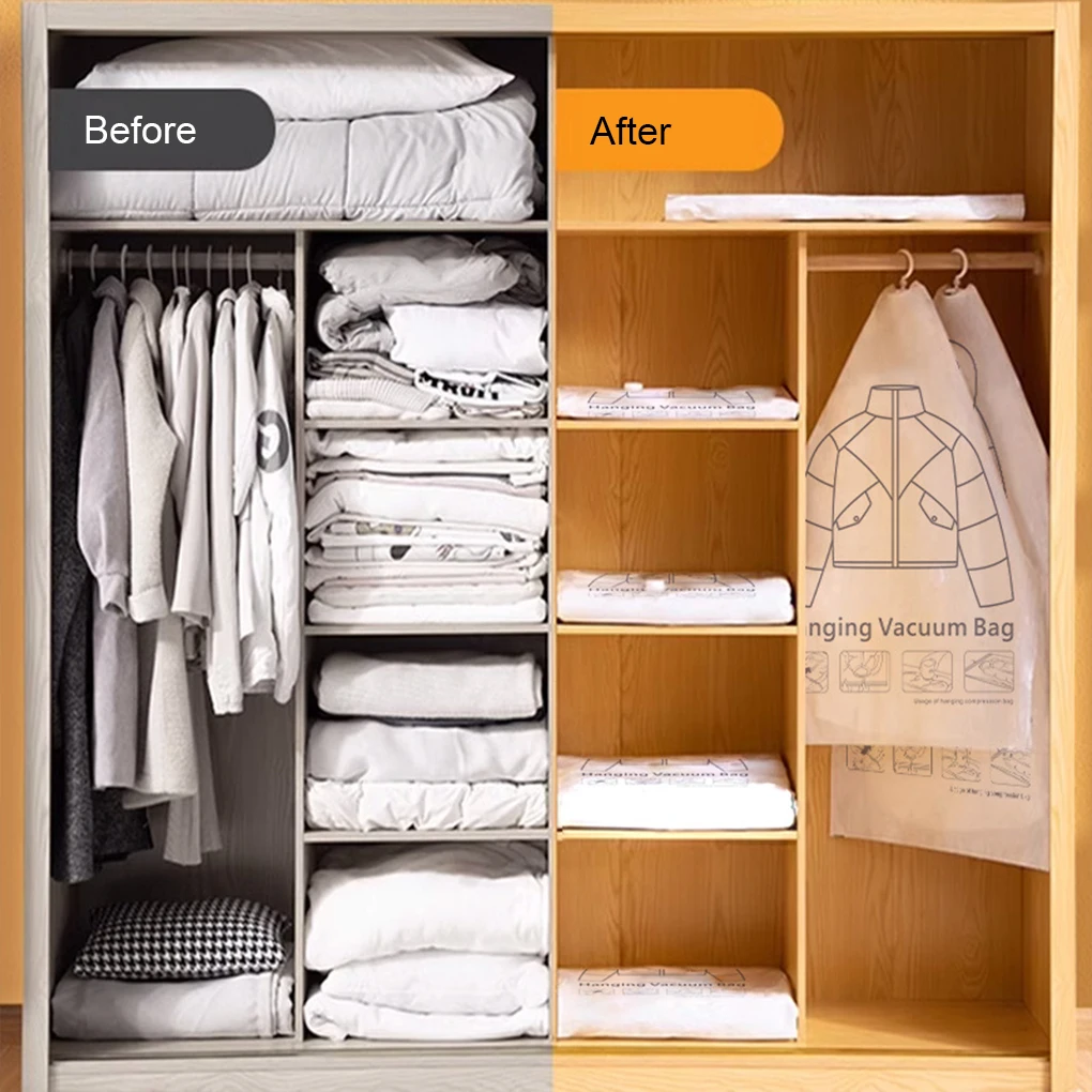1-5 PCS Hanging Vacuum Clothes Storage Bag Winter down Jacket Windbreaker Dustproof Compression Bag Closet Organizer Storage Bag 5