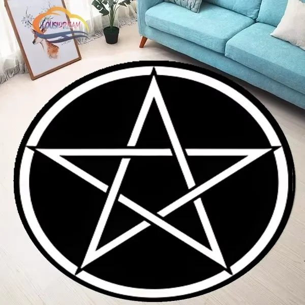 VIKAMA Schwarzer runder fünfzackiger Sternteppich Satan Devil Trap Teppich Rutschfester Teppich Live Room Floor Ma Schlafzimmerteppich Home Decorati – Detail 5