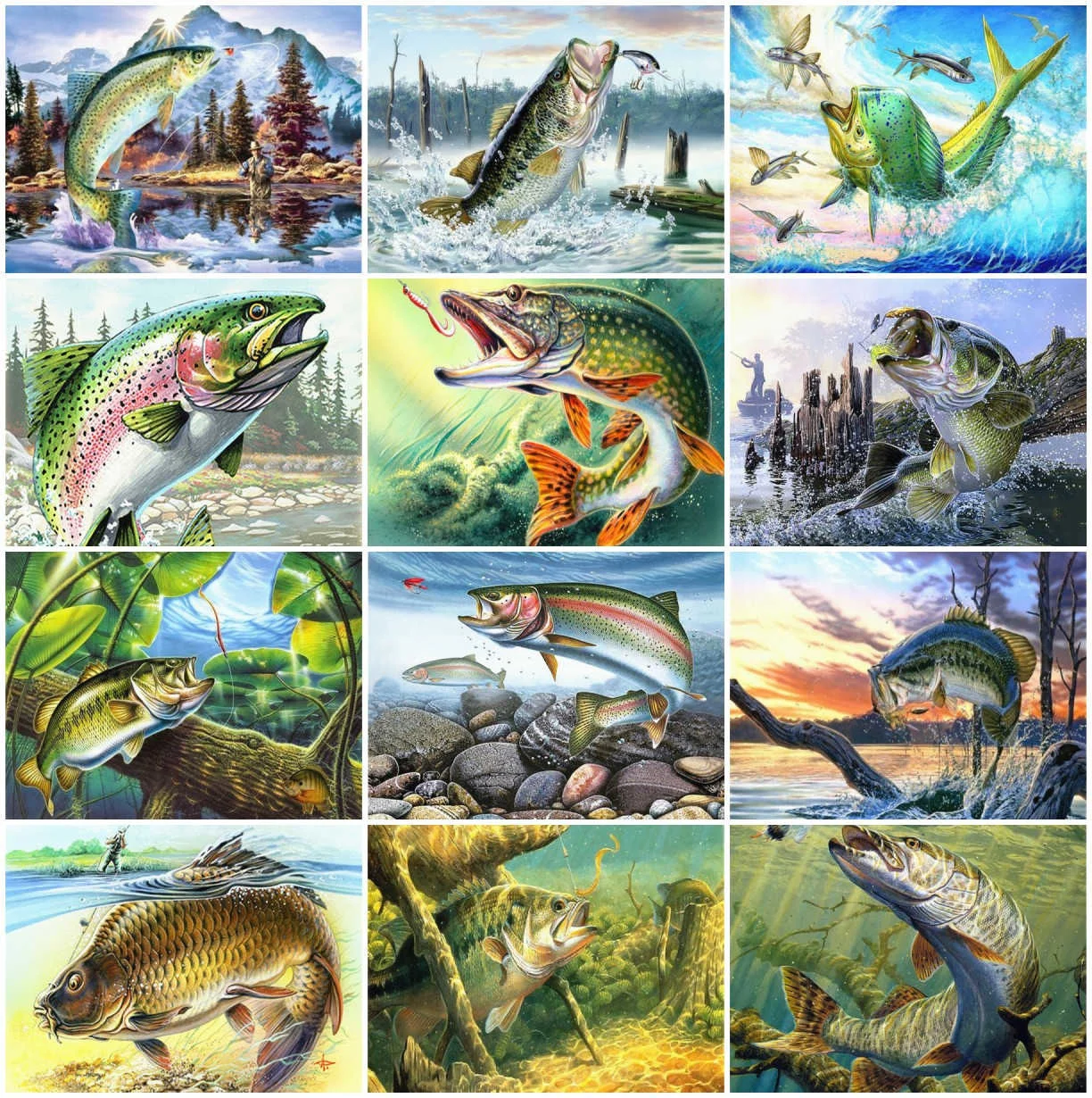 Canvas Painting Fish Numbers Paint Numbers Adults Fish Fish Number