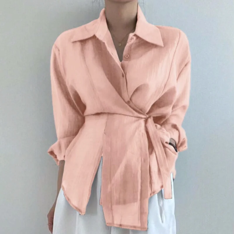 Women Long Sleeve Elegant Chic Solid Button Blouse