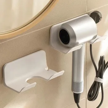 Porta asciugacapelli Mensola da bagno a parete senza foratura Supporto per asciugacapelli in plastica con scatola portaoggetti Mensola porta ventilatore per WC 1