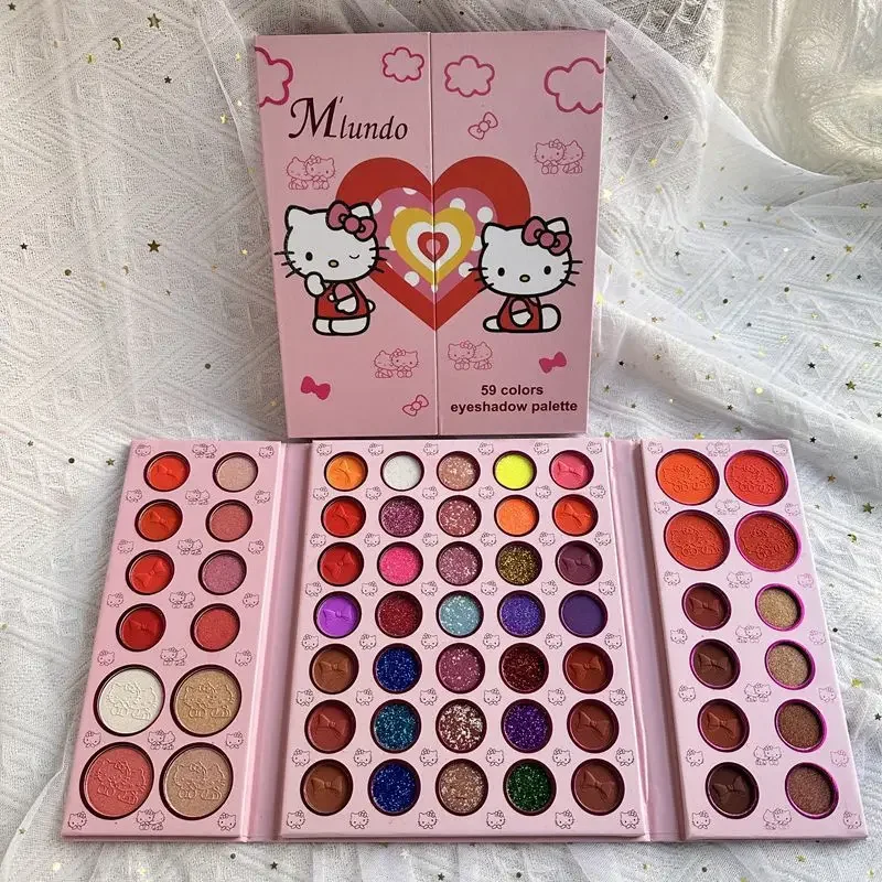 

Anime Sanrio Hello Kitty 59-Color Eyeshadow Palette Cartoon High-value Pearlescent Matte Fine Shimmer Blush Kawaii Xmas Gift New
