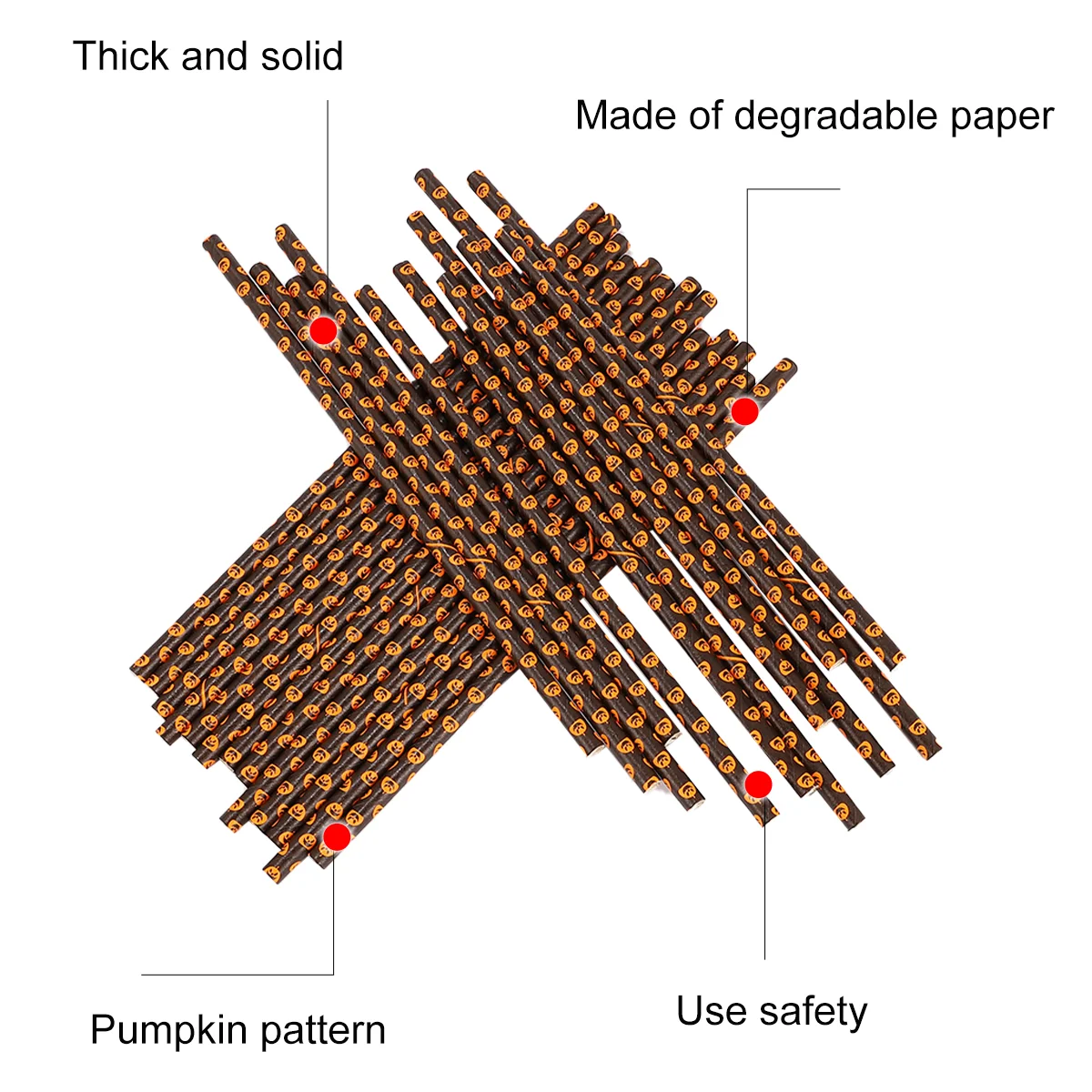 125 Pcs Halloween Pumpkin Straws Degradable Paper Drinking Disposable for Party