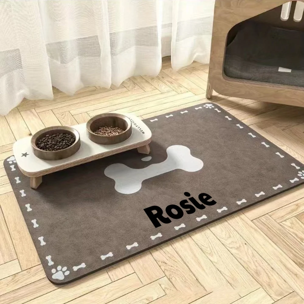 개 그릇과 발 인쇄가있는 맞춤형 이름 Sasha Doormat 내구성이 뛰어난 미끄럼 방지 입구 깔개 애완 동물 애호가를위한 홈 장식에 적합