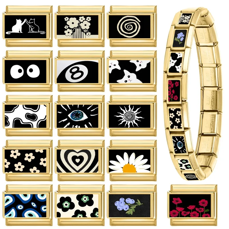 Italian Vintage Golden Charm Stylish Link Stainless Steel Bracelet DIY Making