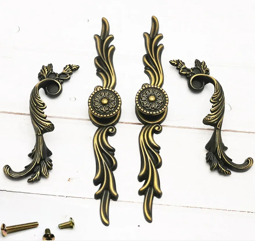 Description Picture 5 of item96mm European vintage creative carved left and right cabinet door handle bronze backplate drawer shoe cabinet cupboard door knob