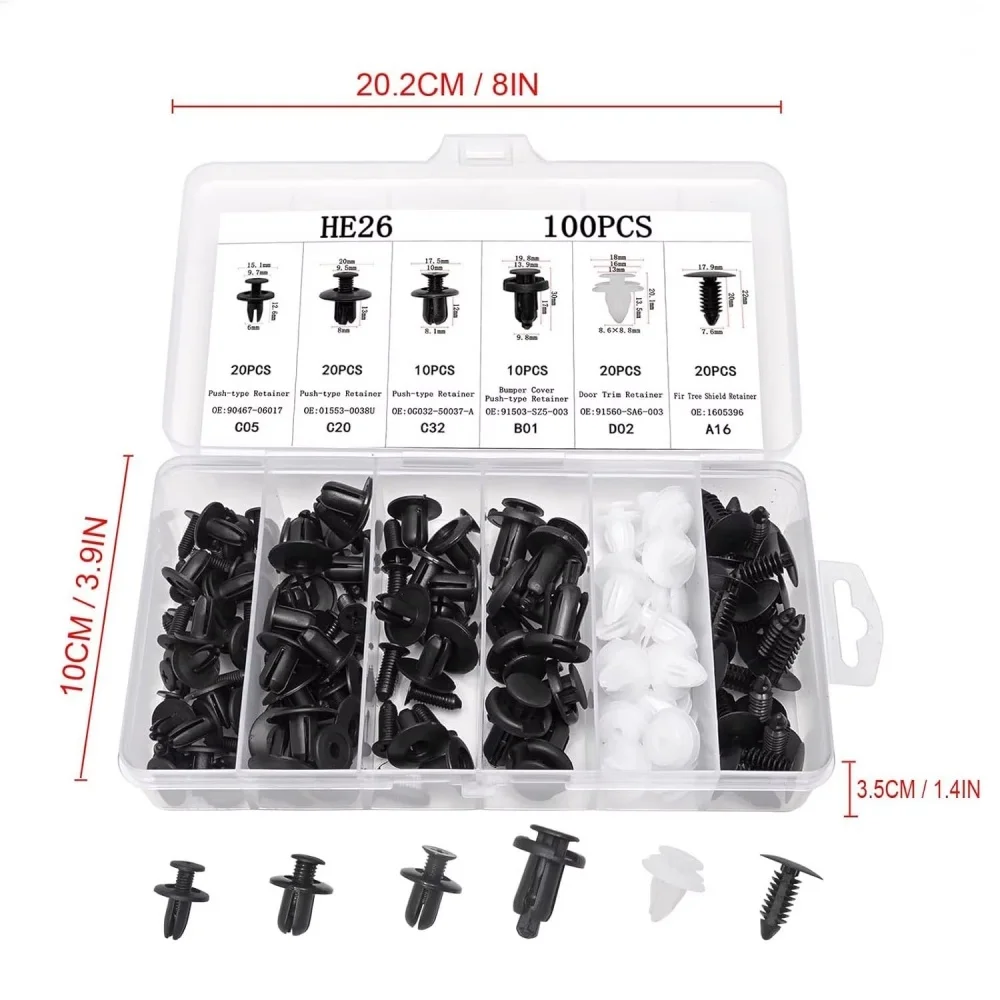 Auto Fastener Clip Mixed Car Body Push Retainer Pin Rivet Bumper Door Trim Panel Fastener Kit Car Clips Box or Bag Packag 100Pcs
