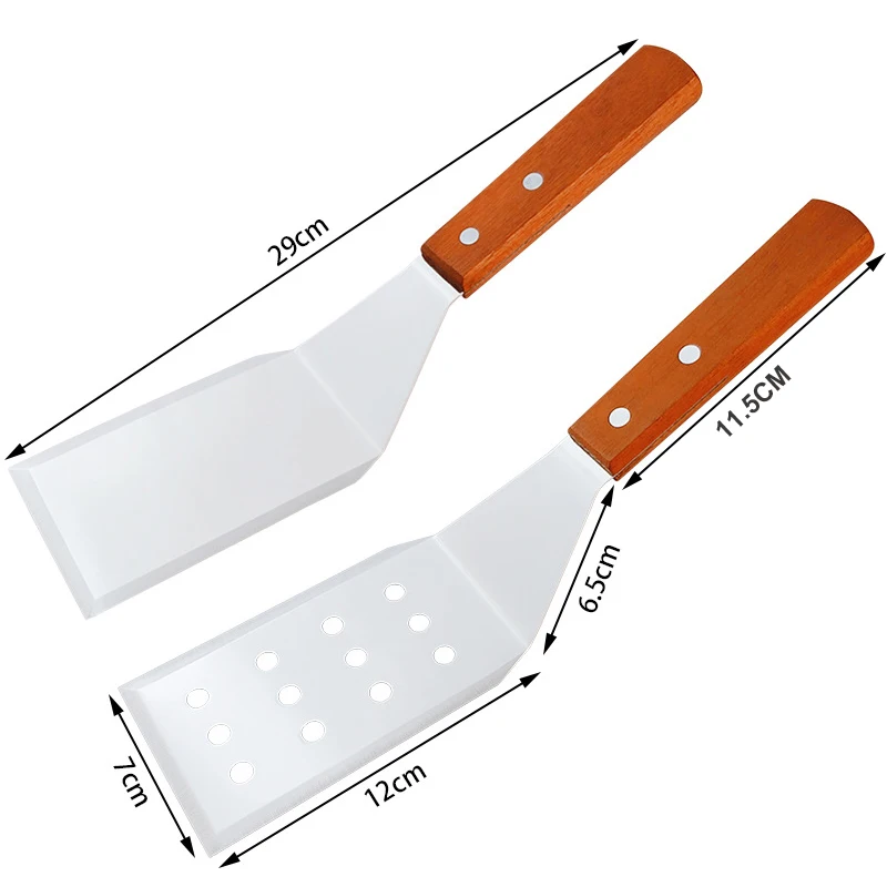 Stainless Steel Spatula Turner Beveled Edge Hardwood Handle for Cast Iron Flat Top Grill Griddle Scraper Hamburger BBQ Tool steak spatula